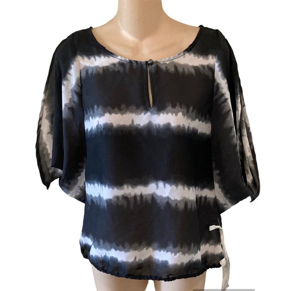 Converse One Star Black Gray White Stripe Cold Shoulder Top Womens Size Small - Picture 4 of 7